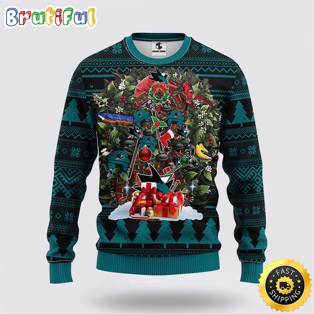 NHL San Jose Sharks Ugly Sweater Tree Ugly Christmas Fleece Sweater