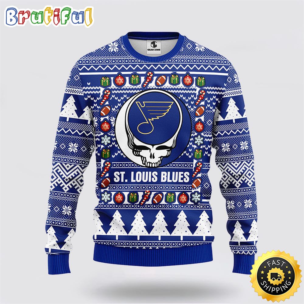 NHL St. Louis Blues Ugly Sweater Grateful Dead Ugly Christmas Fleece Sweater
