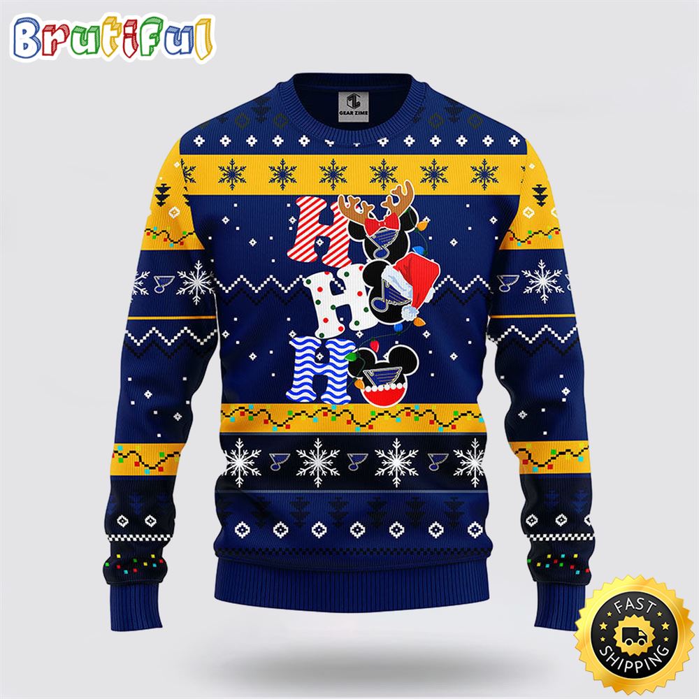 NHL St. Louis Blues Ugly Sweater Hohoho Mickey Ugly Christmas Sweater