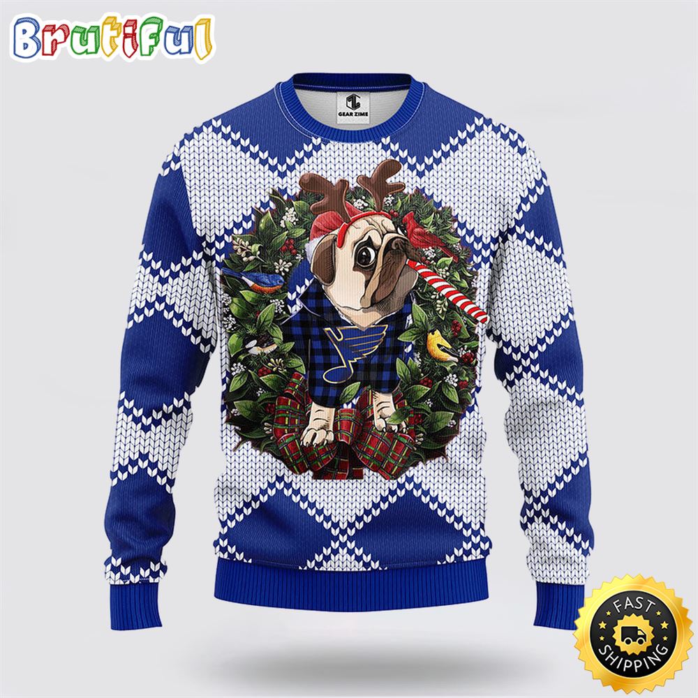 NHL St. Louis Blues Ugly Sweater Pub Dog Ugly Christmas Sweater