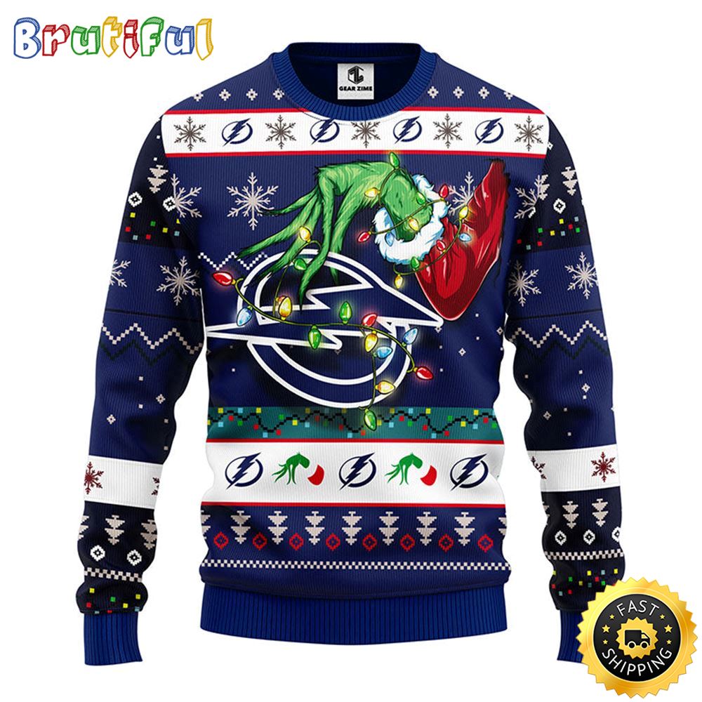 NHL Tampa Bay Lightning Christmas Ugly Sweater Grinch Gift For Hockey Fans