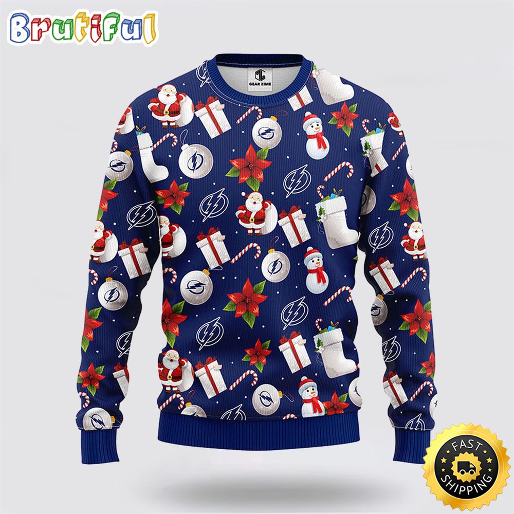 NHL Tampa Bay Lightning Ugly Sweater Santa Claus Snowman Ugly Christmas Sweater
