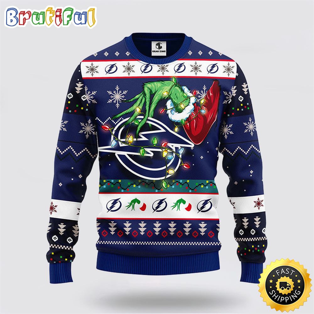 NHL Tampa Bay Lightning Ugly Sweater The Hand Of Grinch Ugly Christmas Sweater