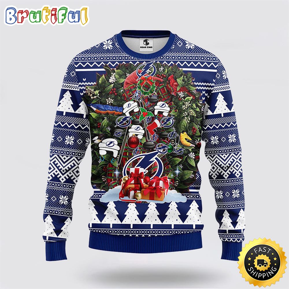 NHL Tampa Bay Lightning Ugly Sweater Tree Ugly Christmas Fleece Sweater