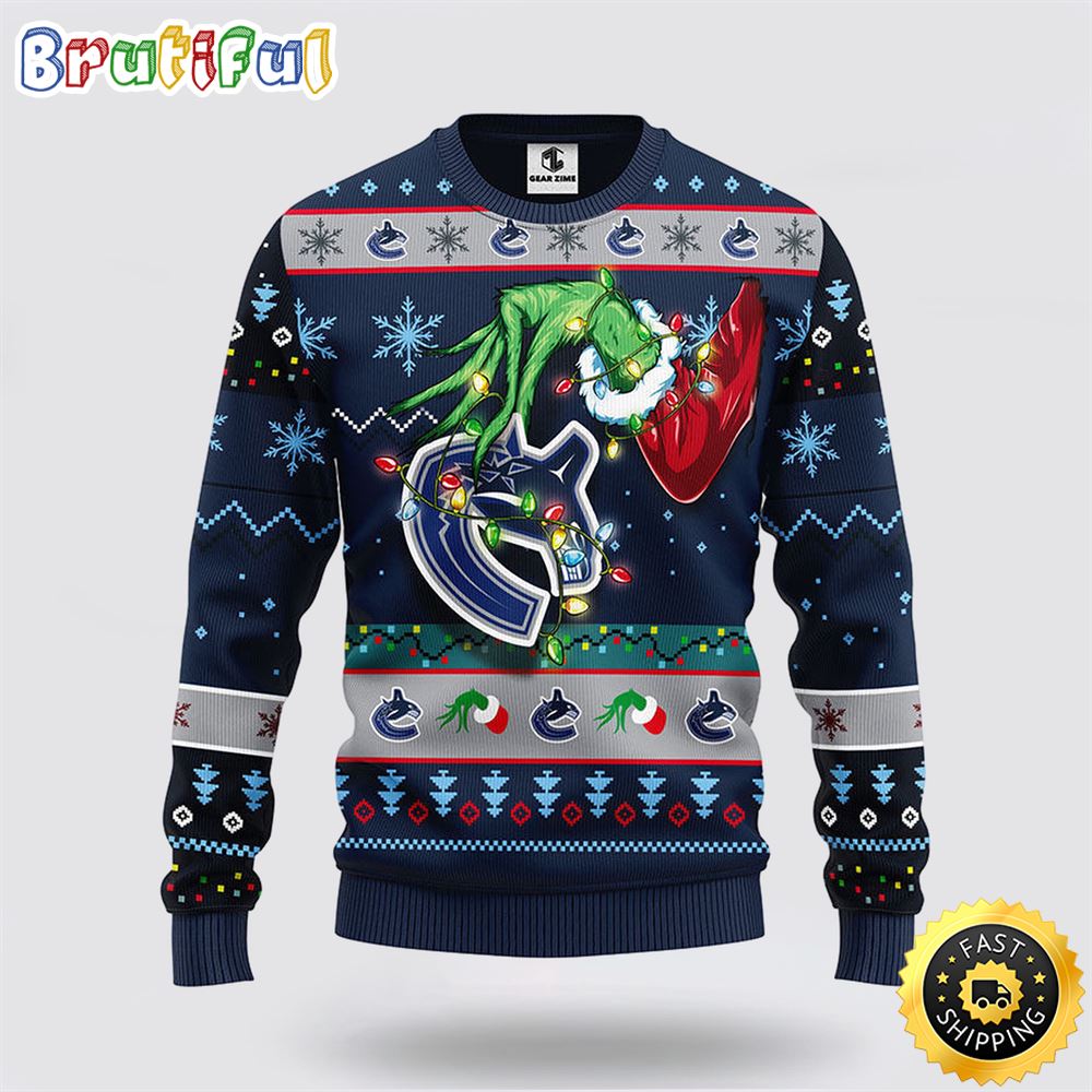 NHL Vancouver Canucks Ugly Sweater The Hand Of Grinch Ugly Christmas Sweater