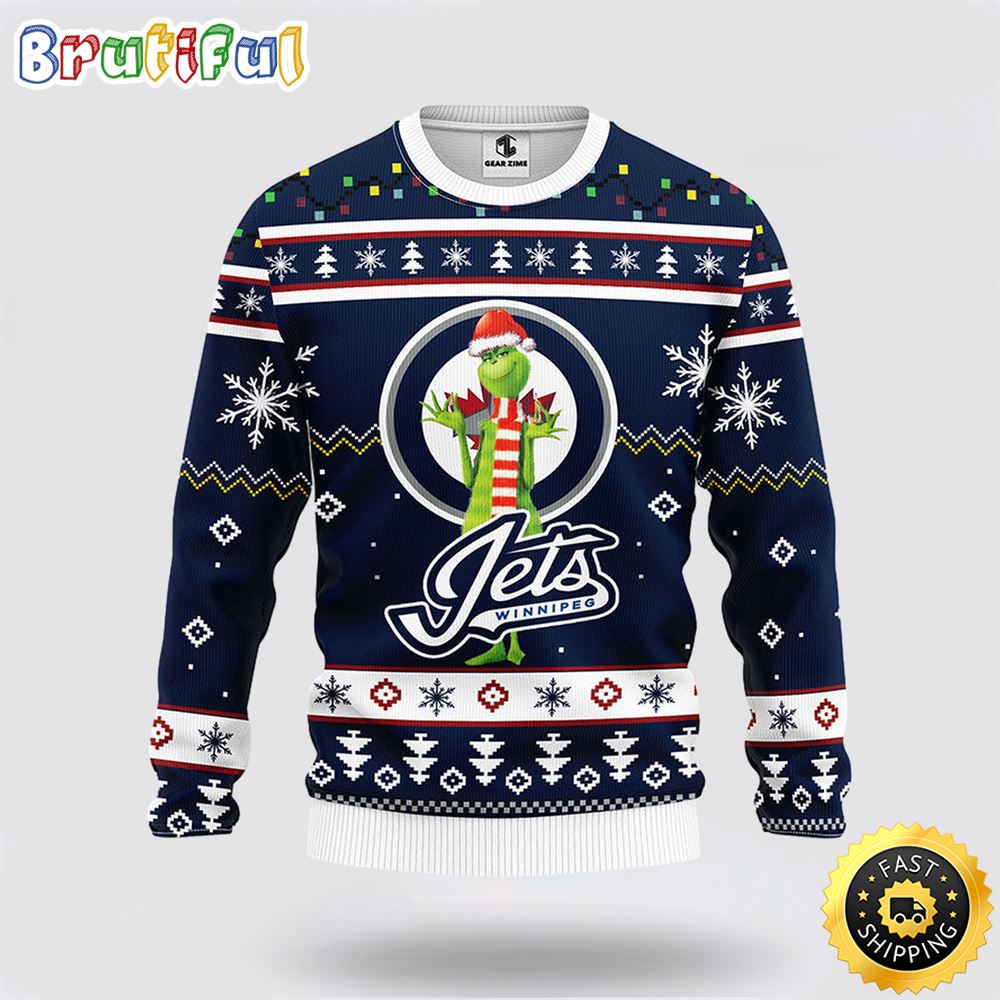 NHL Winnipeg Jets Ugly Sweater Funny Grinch Ugly Christmas Sweater