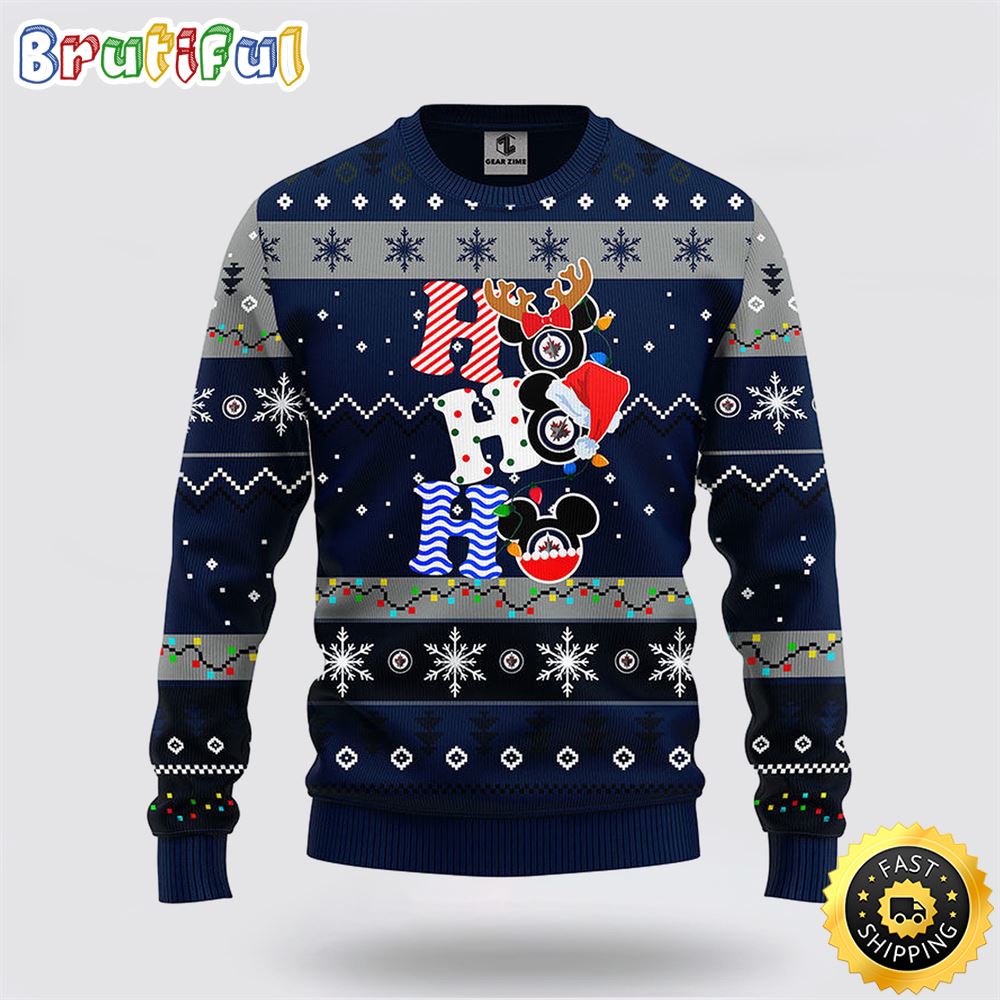 NHL Winnipeg Jets Ugly Sweater Hohoho Mickey Ugly Christmas Sweater