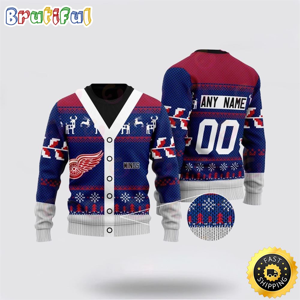 Personalized NHL Detroit Red Wings Elk Pattern Ugly Christmas Sweater Perfect Gift For Football Fans
