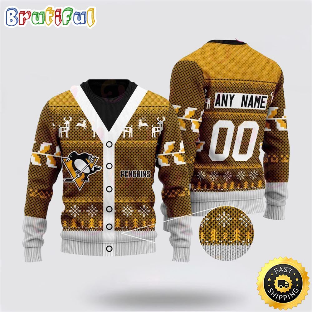 Personalized NHL Pittsburgh Penguins Elk Pattern Ugly Christmas Sweater Perfect Gift For Football Fans