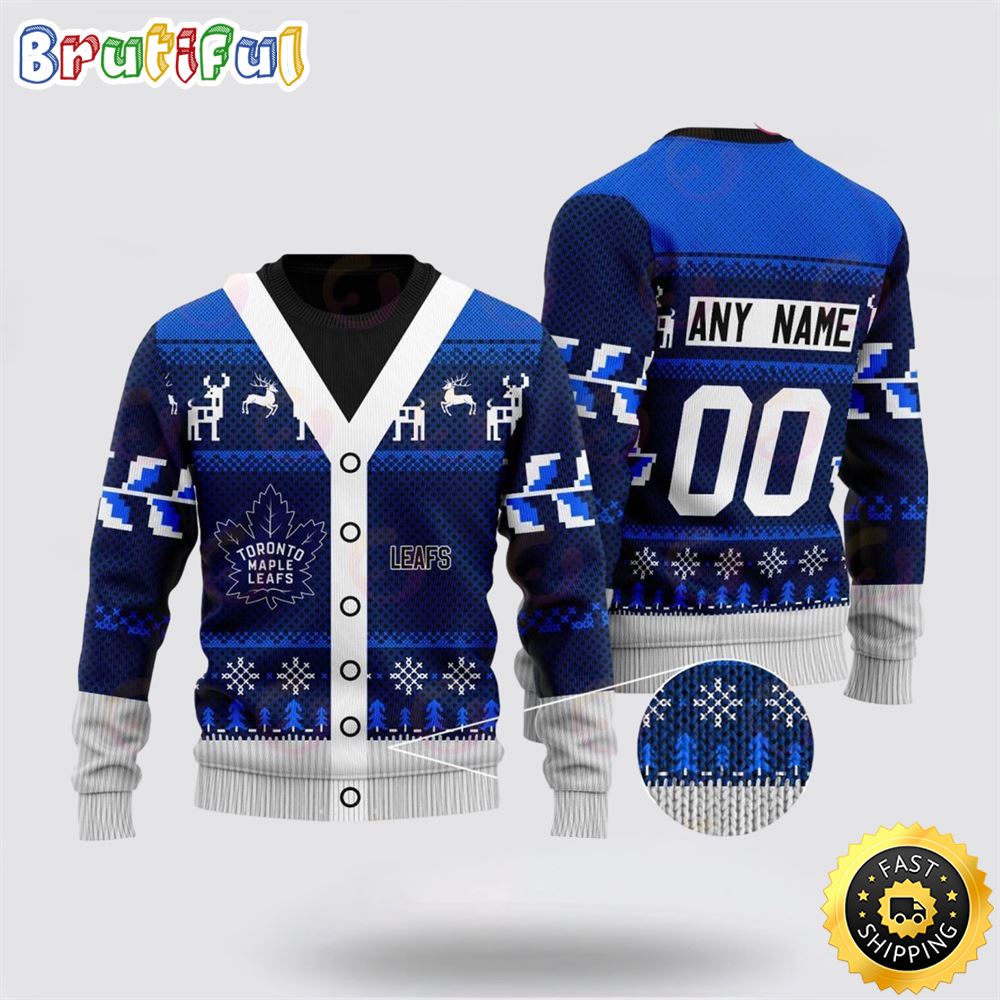Personalized NHL Toronto Maple Leafs Elk Pattern Ugly Christmas Sweater Perfect Gift For Football Fans