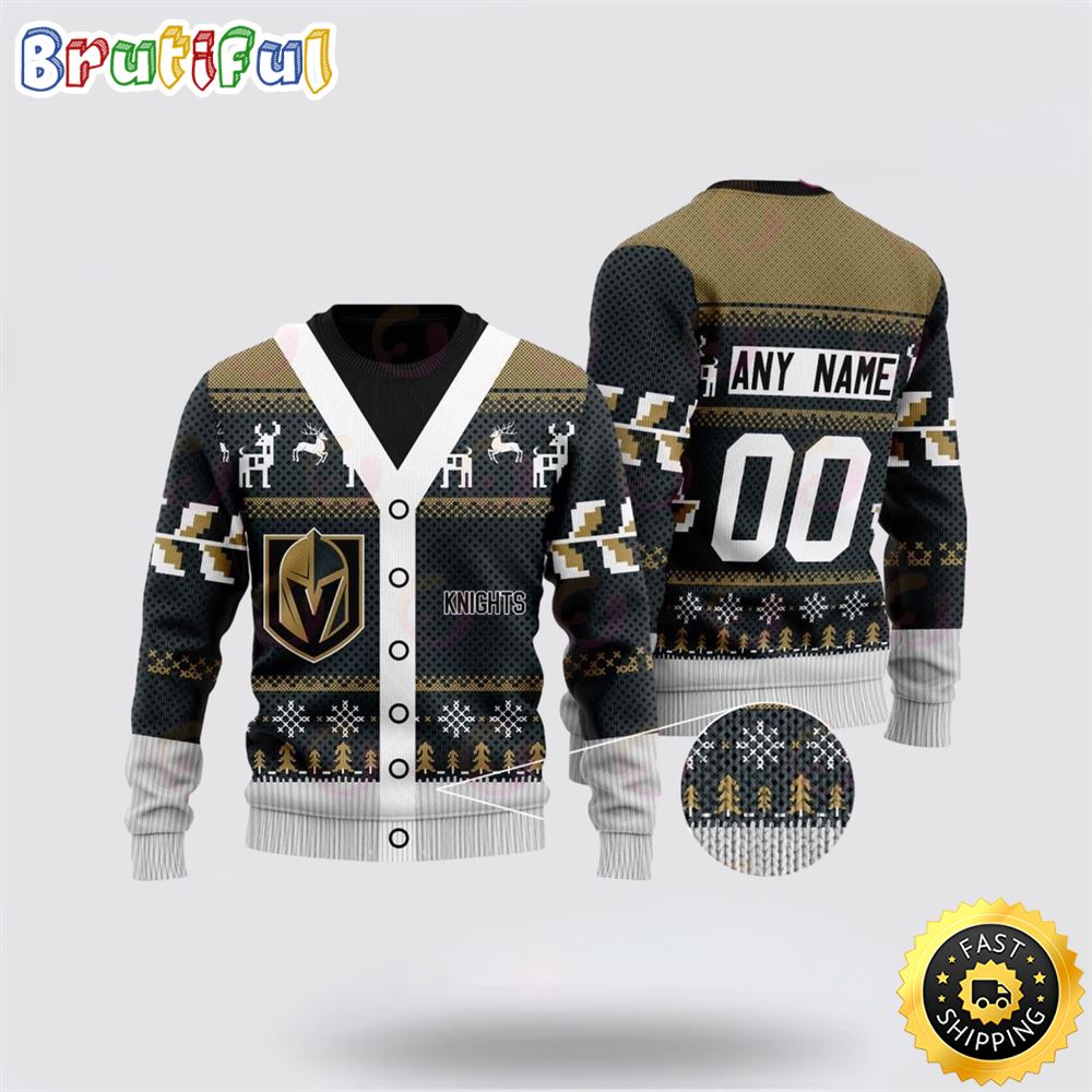 Personalized NHL Vegas Golden Knights Elk Pattern Ugly Christmas Sweater Perfect Gift For Football Fans