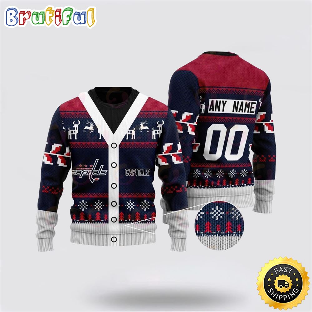Personalized NHL Washington Capitals Elk Pattern Ugly Christmas Sweater Perfect Gift For Football Fans