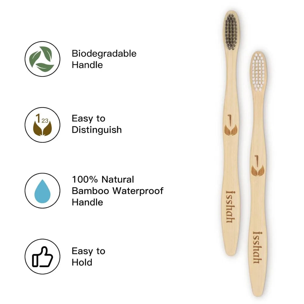 Eco-Friendly Natural Bamboo Charcoal Toothbrushes, FSC Certified & PETA Approved - 12 Pack
