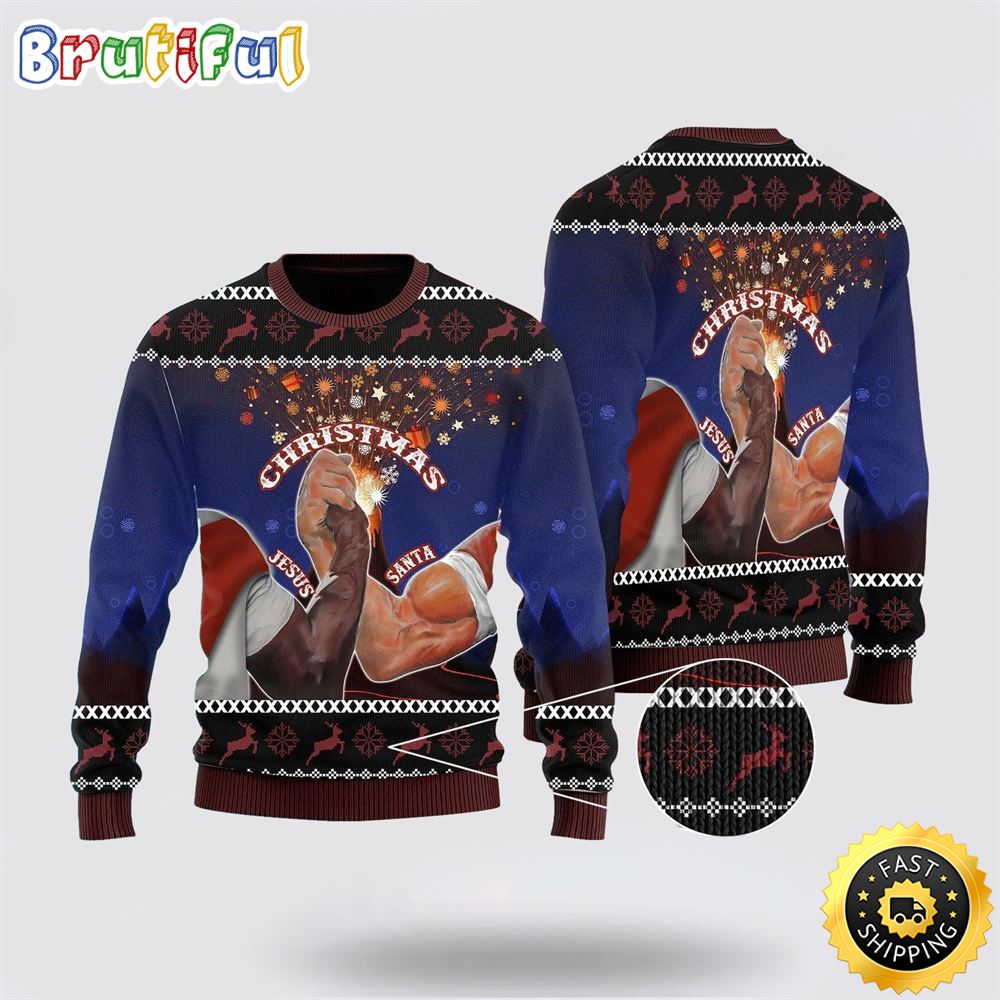 Santa And Jesus Christmas Ugly Christmas Sweater Gifts For Christian Families
