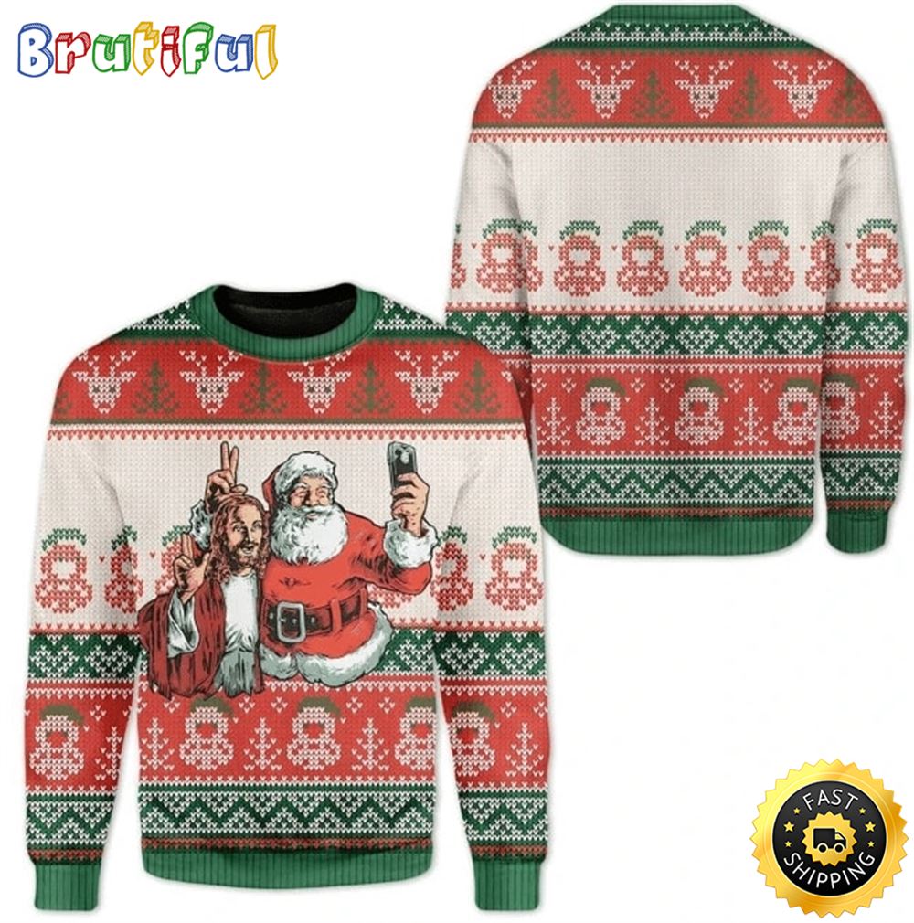 Santa And Jesus Ugly Christmas Sweater Gifts For Christian Families