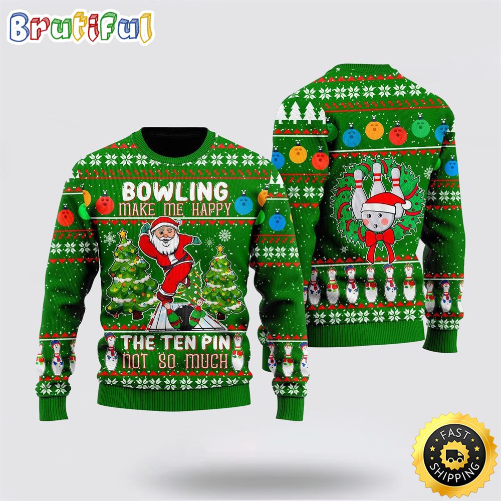 Santa Bowling Go Strike Ugly Christmas Sweater Gifts For Bowling Master